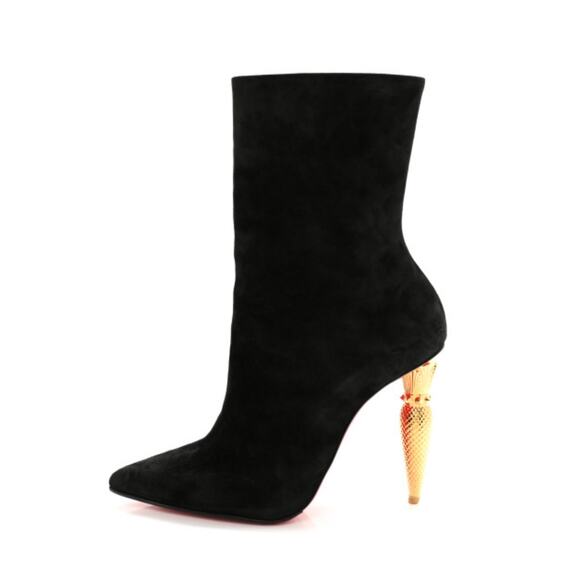 Christian Louboutin Boots Black with Red Sole & Gold Lipstick Heels. - Picture 4 of 8